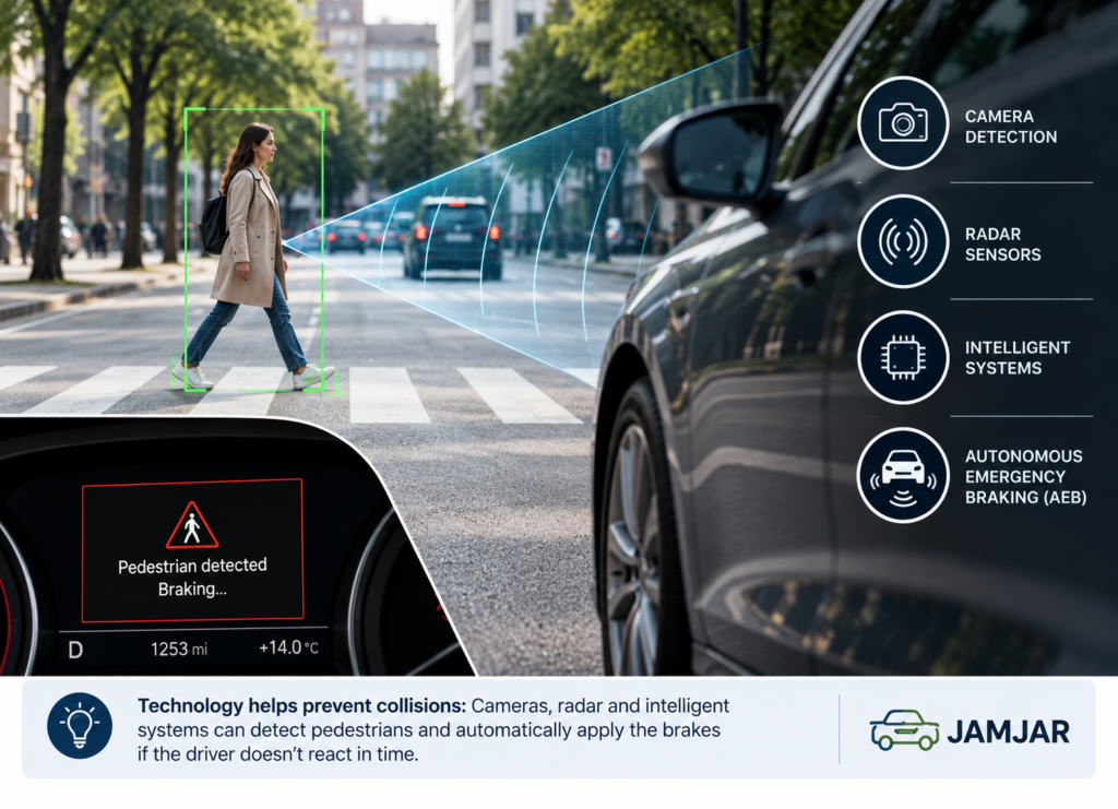 Pedestrians crossing at traffic lights