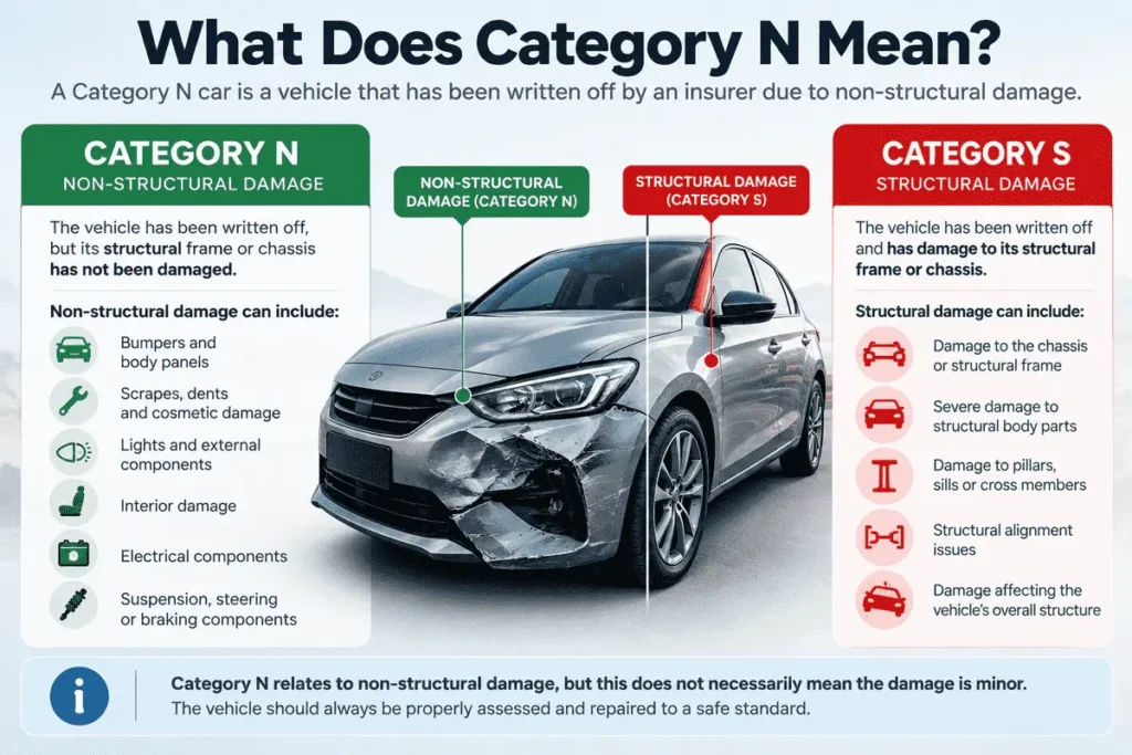 Graphic explaining that Category N cars have non-structural rather than structural damage