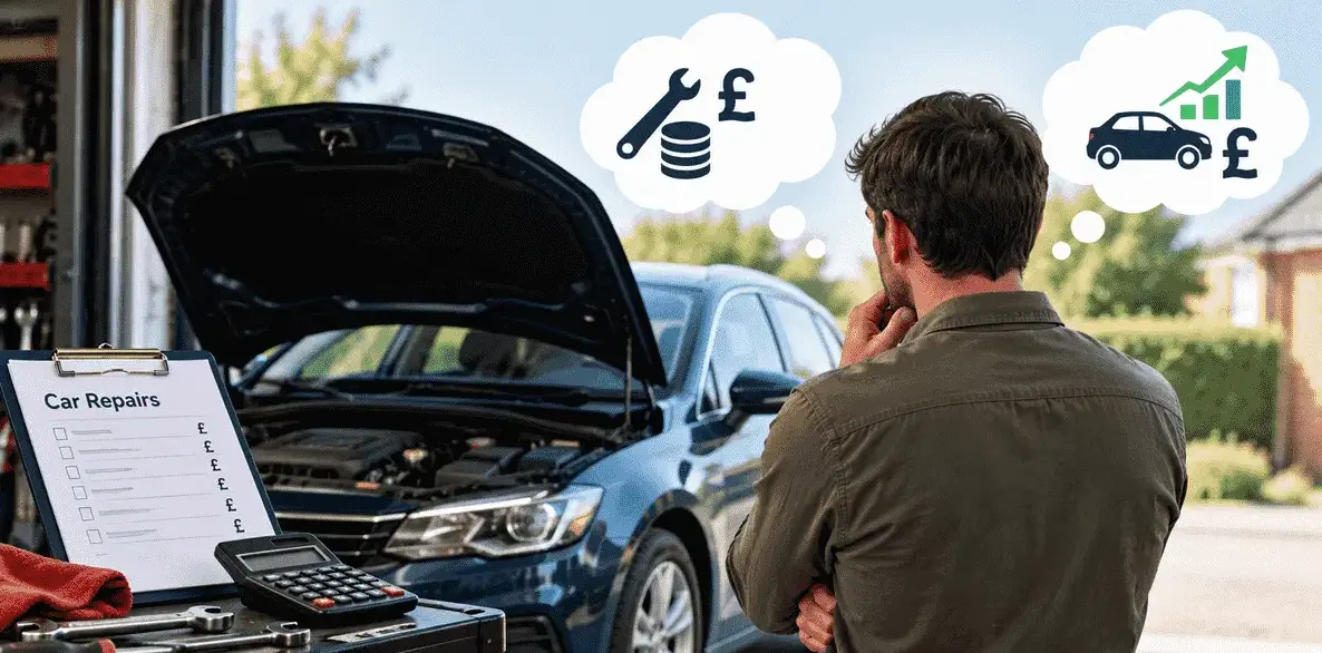 Car owner weighing up repair costs against the potential increase in the car's value
