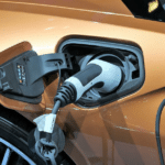 Electric car being charged, battery technology