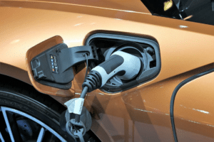Electric car being charged, battery technology
