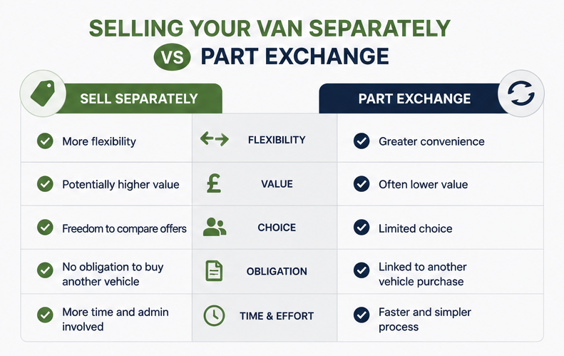 Comparison of selling a van separately and using it as a part exchange