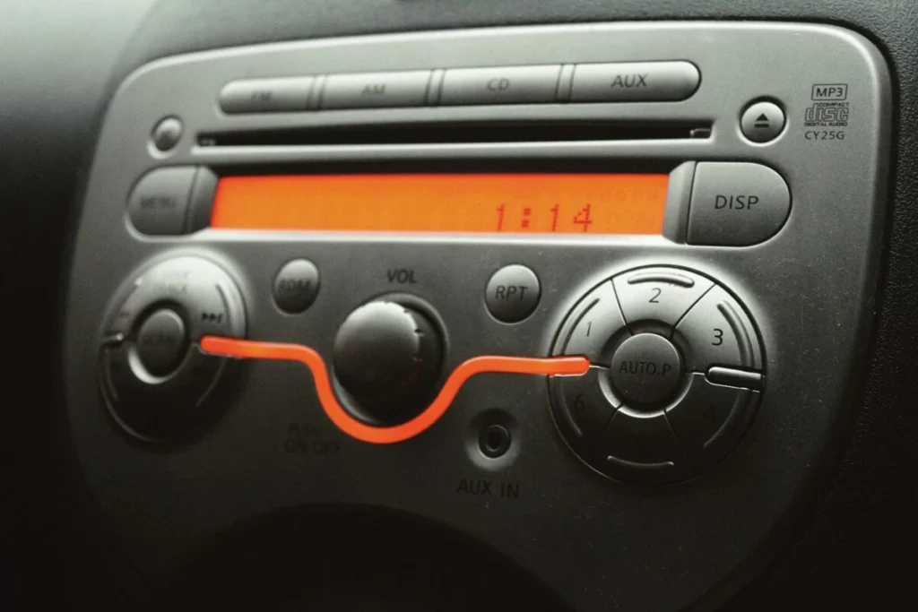 CD player built into a car dashboard